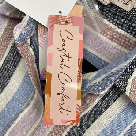NWT! Women's COASTAL COMFORT Linen-blend Pastel Stripe Button Down Shirt- SIZE S - Picture 12 of 12
